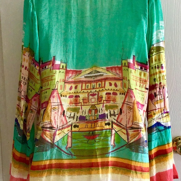 Cato long sleeve top very artistic detail size Large 💋green orange summe - Picture 2 of 7